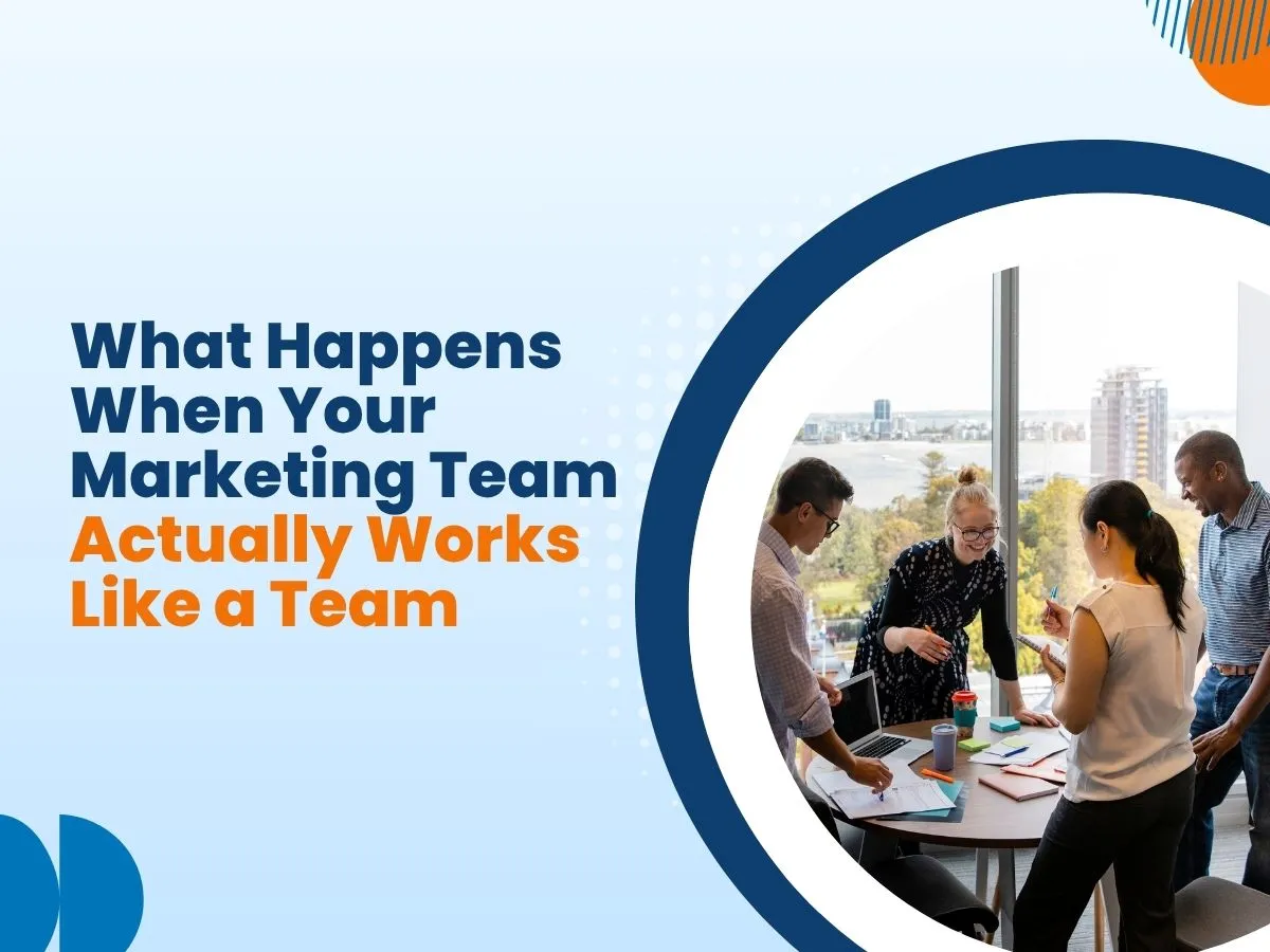 Marketing team collaborating to solve client challenges and deliver successful campaigns
